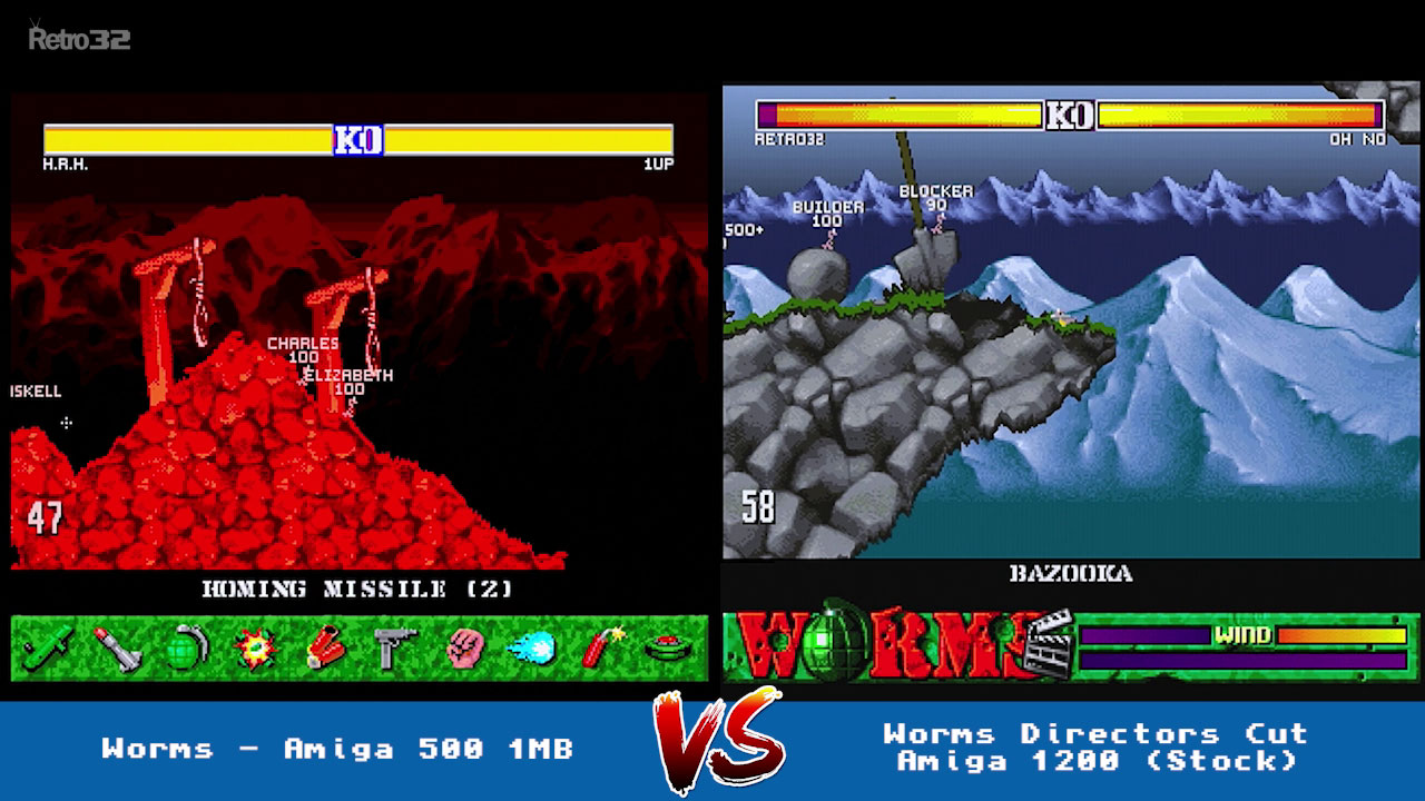 Worms (Amiga 500) Vs Worms The Directors Cut Amiga 1200 (AGA)